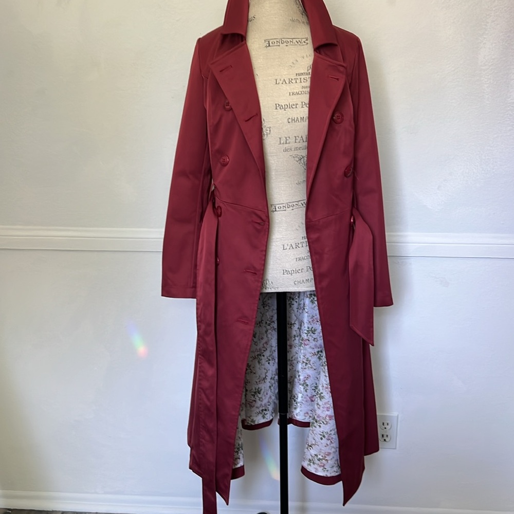 40th Retro style BurgundyDouble-Breasted Trench Coat ~ Collectif Vintage London - Picture 7 of 17